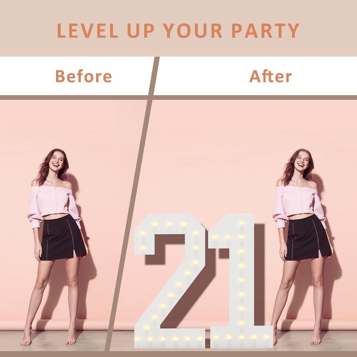 LOBOOM 4FT Light Up Numbers, Marquee Numbers 4 Feet Tall Giant Number 55 Mosaic Big Number Sign for 55th Birthday Party Backdrop Anniversary Decorations, Pre-Cut Large Frame