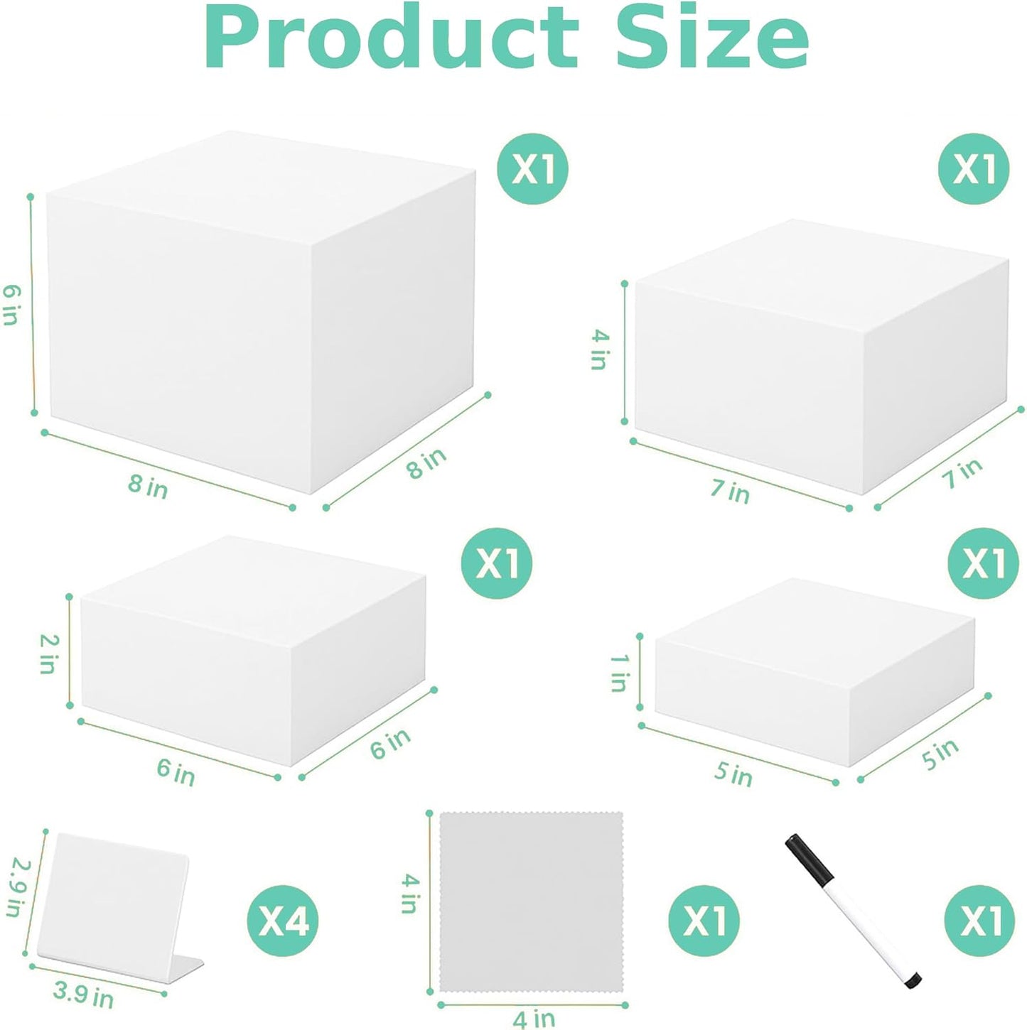 Buffet Risers 4-Pack – White Acrylic Cube Display Stands, Seamless Thick Acrylic Table Risers with Mini Sign Kit, Nesting Dessert, Party, Charcuterie & Retail Displays