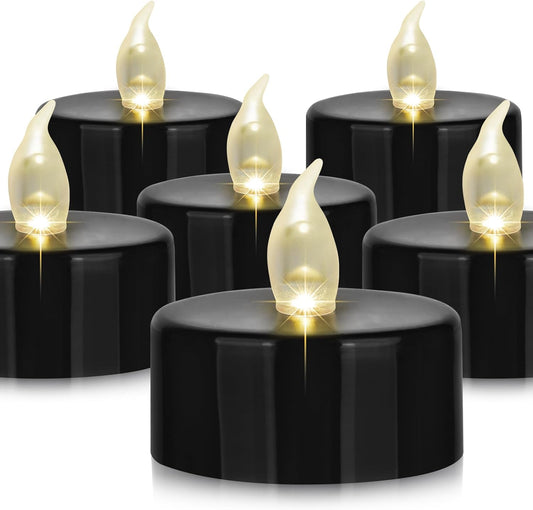 Battery Operated LED Tea Lights: 50PACK Flameless Votive Candles Lamp Realistic and Bright Flickering Holiday Gift Long Lasting 200Hours for Seasonal & Festival Celebration Black