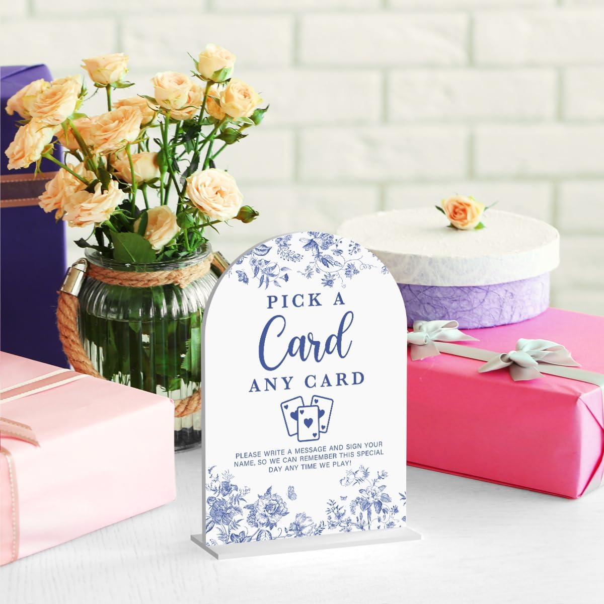 Acrylic Wedding Signs, Dusty Blue Wedding Decor, Blue Weddings Decor, Pick A Card Signs for Reception, Modern Calligraphy Arch Acrylic Table Top Sign for Weddings Parties Dinners (White)