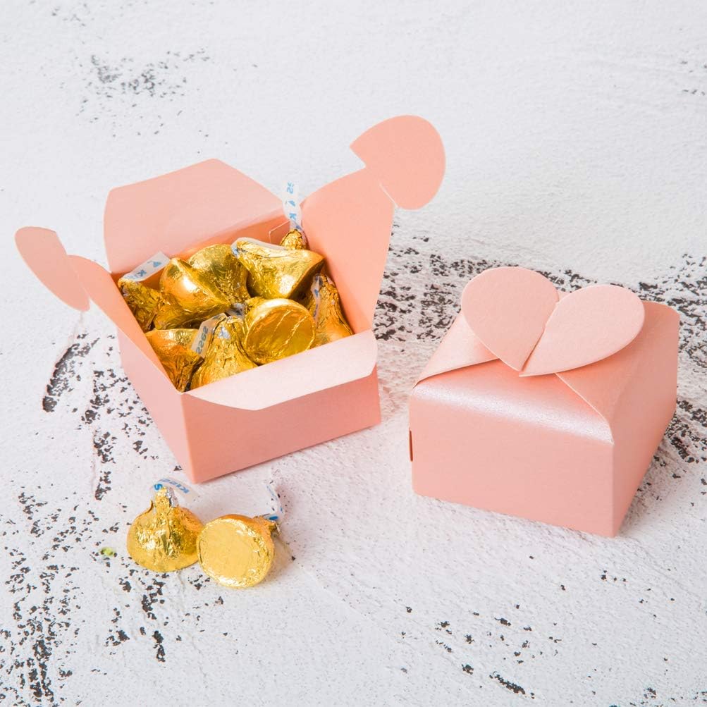 AWELL Pink Favor Box Bulk 2.5x2x2.5 inches with Heart Bow Party Favor Box,Pink,Pack of 50