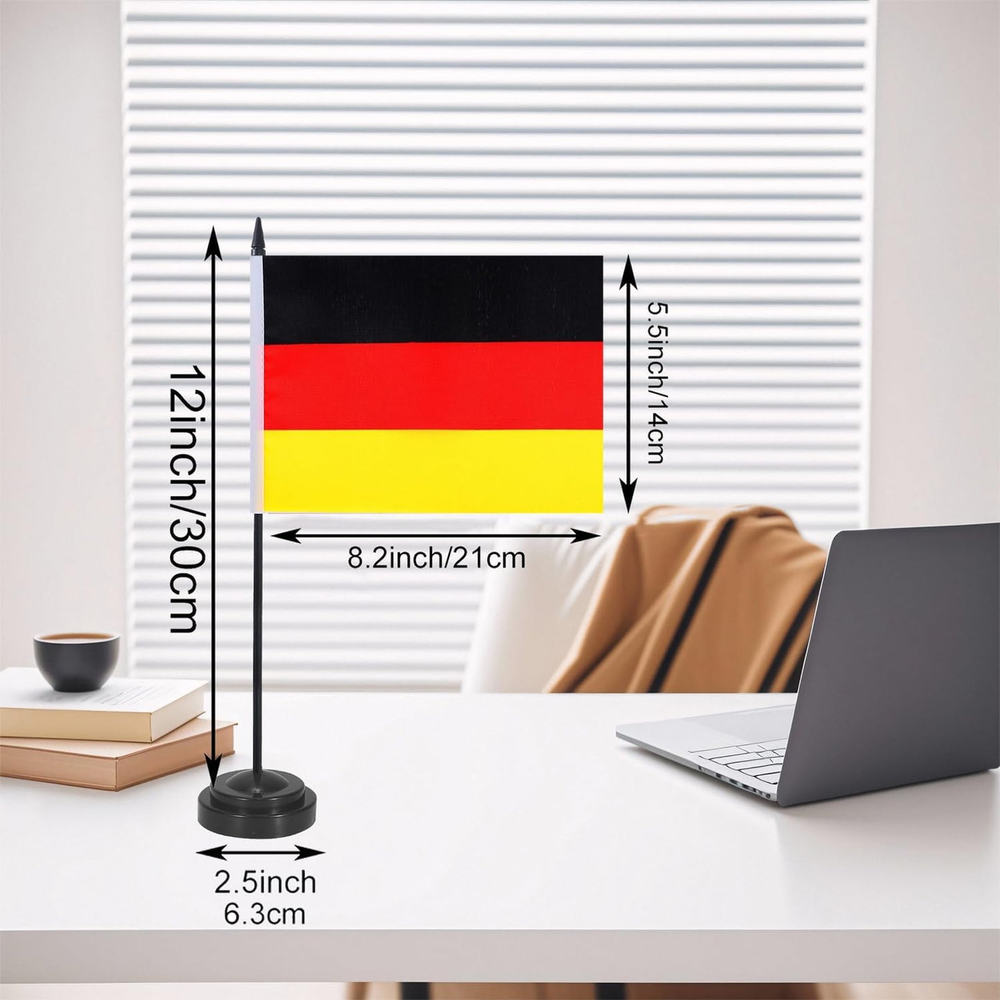Germany Desk Flag 12" Solid Pole Deluxe Set German Flags Banner Mini Small Germany Office Table Flags with Black Stand Base Desktop Decorations(2Pack)