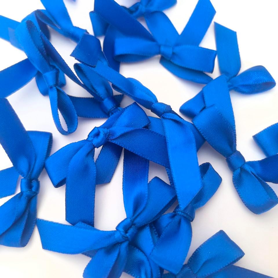 50pcs 1-1/2" Blue Satin Ribbon Bows Without Twist Ties for Gift Wrapping Packing Christmas Decoration (Blue)