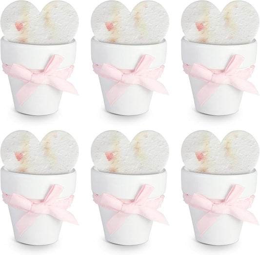 Set of 6 Seed Paper – 6 Pink Hearts & 6 White Pots with Bow for Baby Shower, Gender Reveal, Birthday, & Other Milestone Celebrations