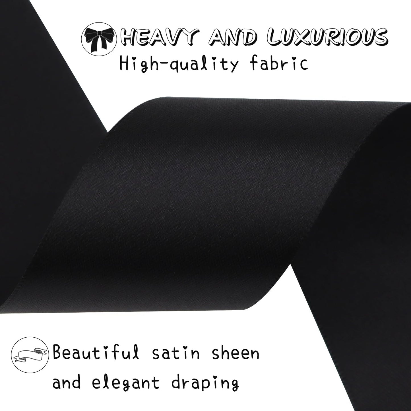 Black Solid Satin Ribbon 2 Inch 25 Yards Solid Polyester Fabric Ribbon for Gift Wrapping Wedding Christmas Baby Shower Birthday Party Decoration Handmade Immortal Flower Craft