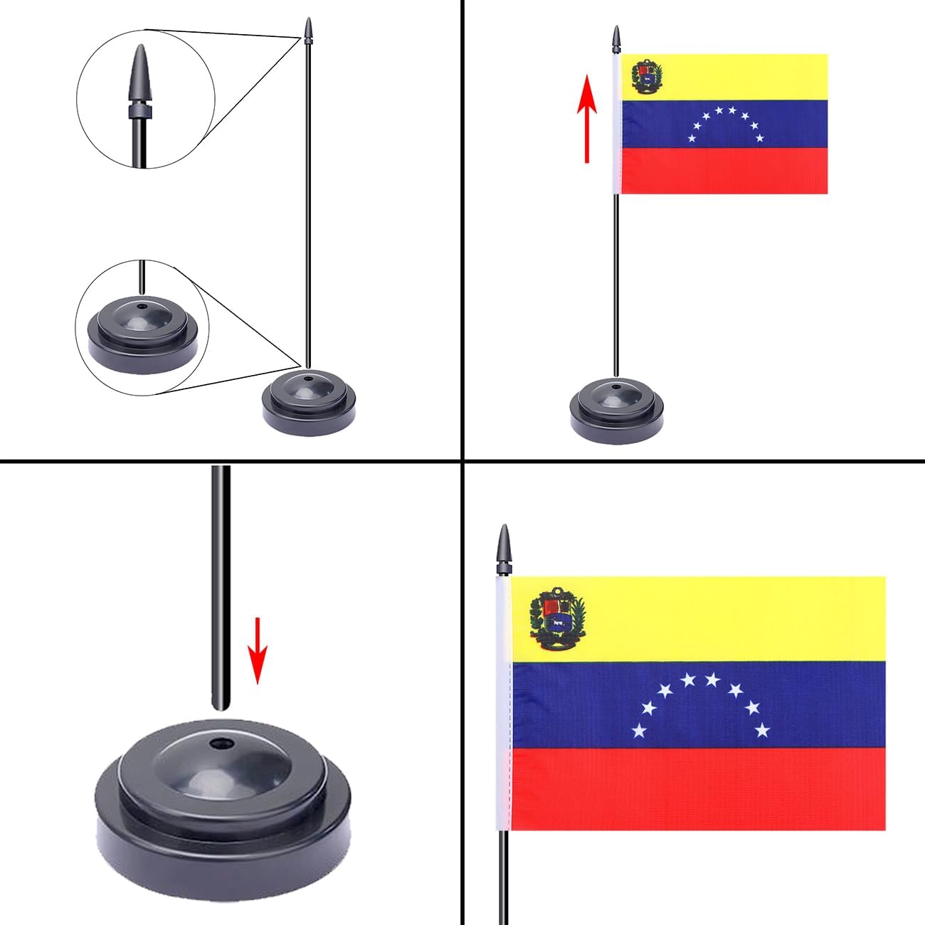 WXTWK 2 Pack Venezuela Flag Venezuela Deluxe Desk Flag Set - Mini Small Venezuelan Table Office Flags with Black 12" Solid Pole Stand Base Classroom Meeting Desktop Decorations