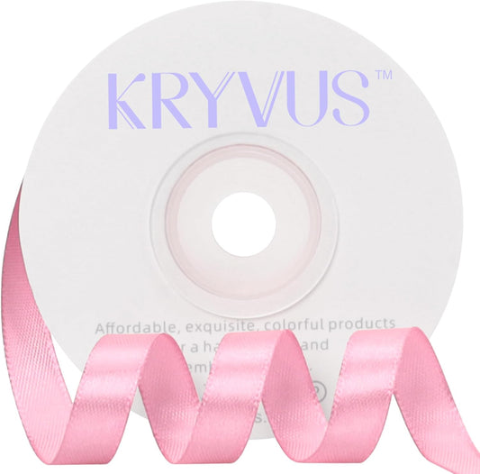 Rose Pink Satin Ribbon 3/8 inch X Continuous 25 Yards, Single Face Polyester Ribbon Perfect for Gift Wrapping, Flower Bouquet, Wedding Decor, Crafts, Bow Making, Sewing and More