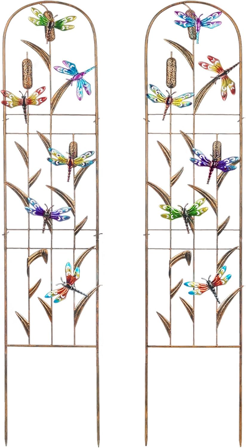 SUNNYPARK Set of 2 Dragonfly Metal Garden Trellis for Climbing Plants, Decorative Vegetables Flowers Vine Trellis for Outdoor Patio 60'' H x 11'' W