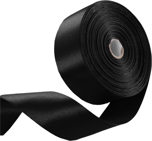 2 Inch Black Satin Ribbon 50 Yards Solid Fabric Ribbons for Gift Wrapping, Crafts, Flower Bouquets, Bows Making, Wedding, Party, Holiday and Home Decor