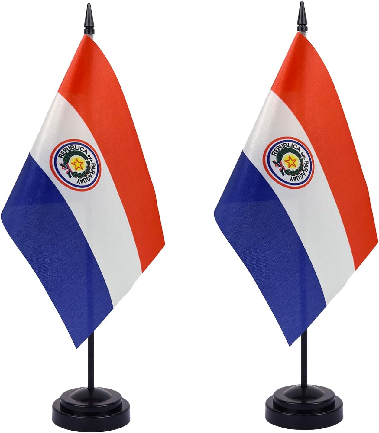 WXTWK 2 Pack Paraguay Flag Paraguay Deluxe Desk Flag Set - Mini Small Paraguay Table Office Flags with Black 12" Solid Pole Stand Base Classroom Meeting Desktop Decorations