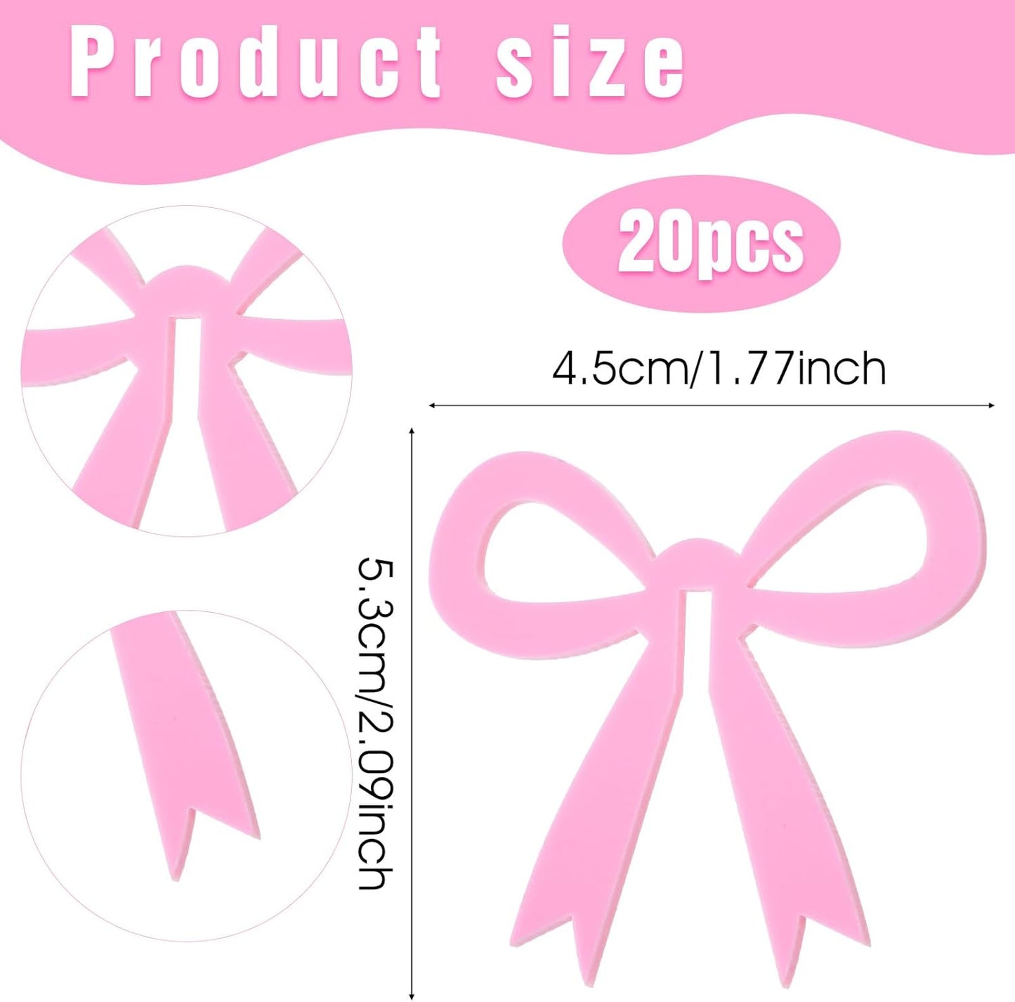 20 Pcs Pink Bow Drink Markers,Bows Drink Tags Coquette,Acrylic Bow Wine Glass Charms for Bachelorette Birthday Wedding Coquette Tasting Party Decor Accessory