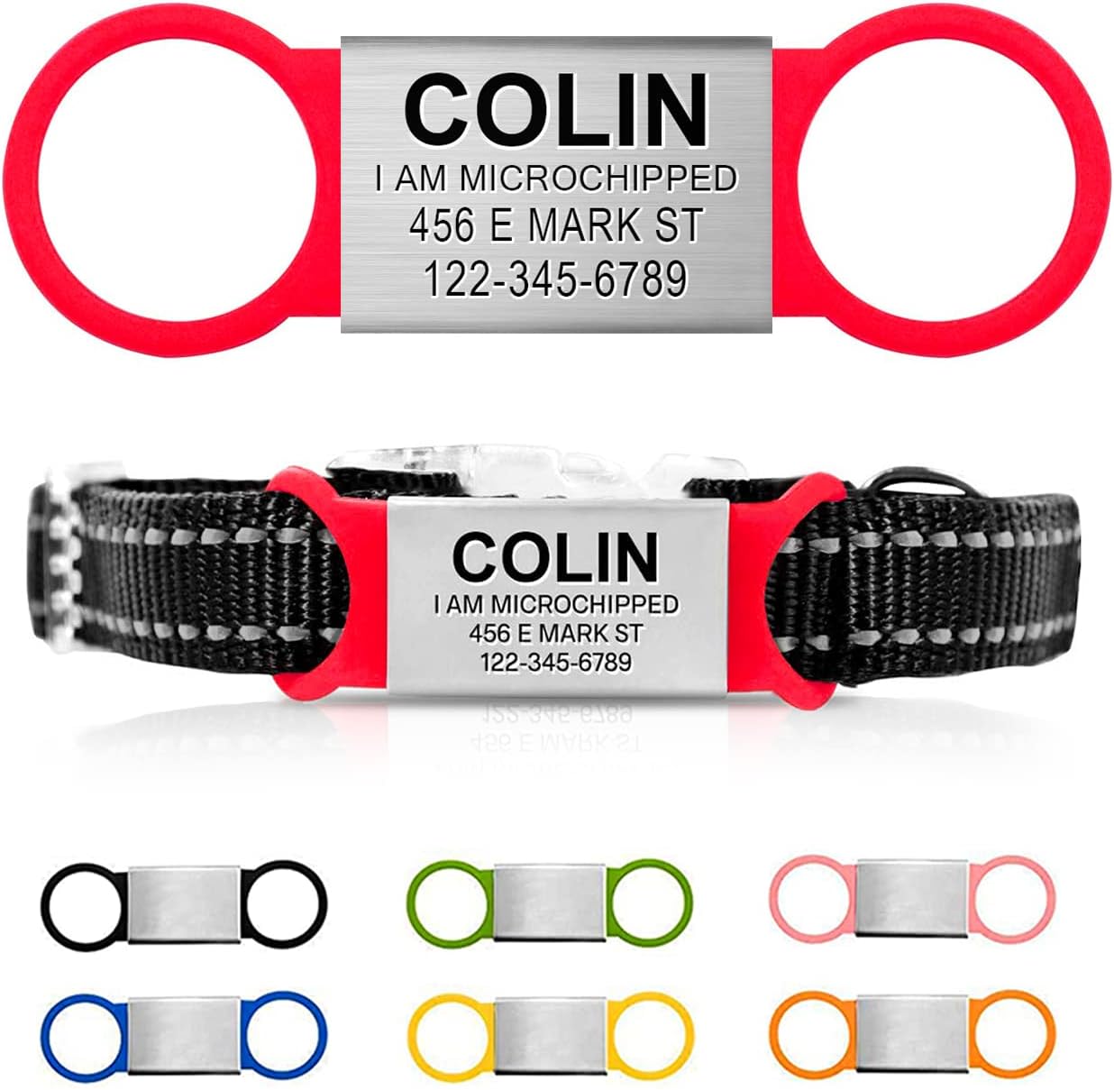 Personalized Dog Name Tag - Slide On Cat ID - Custom Collar Tags for Small, Medium, Large Dogs & Cats - Silent Customized Puppy Identification