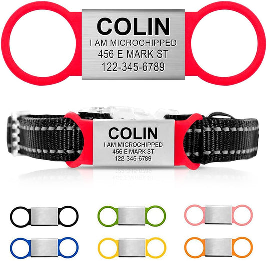 Personalized Dog Name Tag - Slide On Cat ID - Custom Collar Tags for Small, Medium, Large Dogs & Cats - Silent Customized Puppy Identification