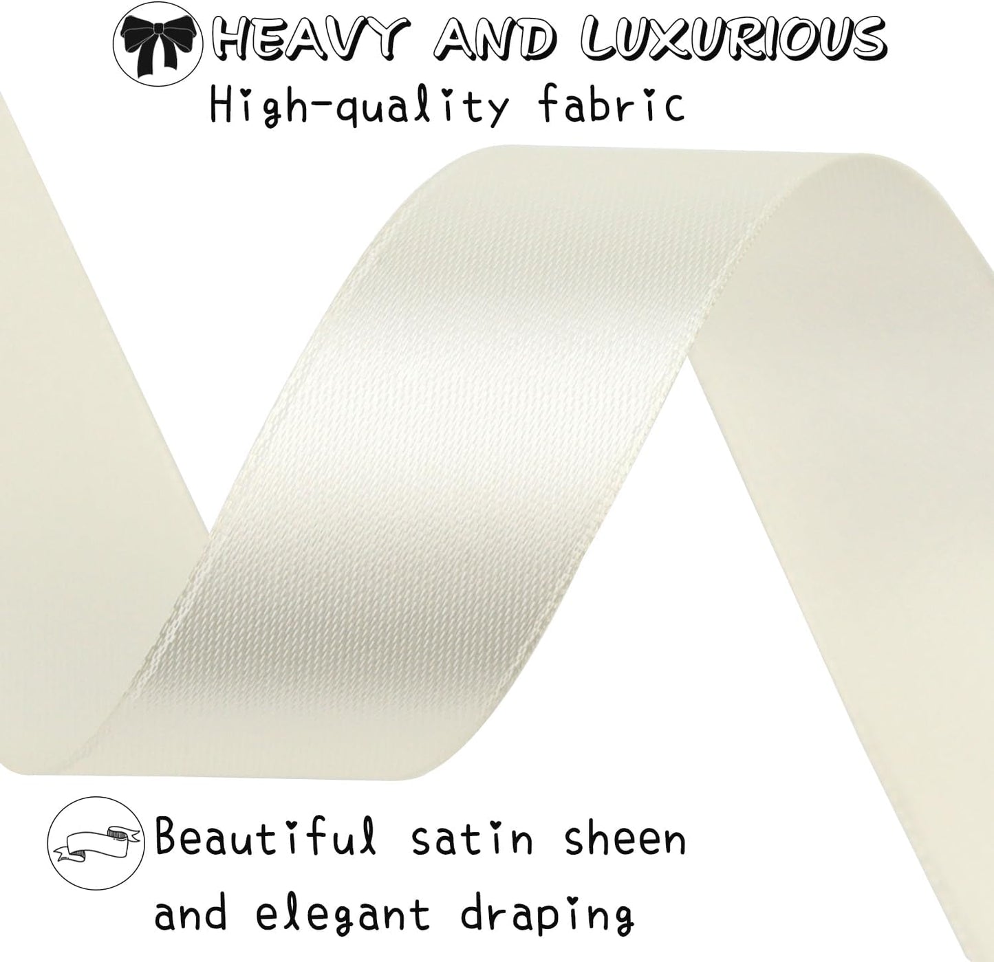 Rice White Solid Satin Ribbon 1 Inch 50 Yards Solid Polyester Fabric Ribbon for Gift Wrapping Wedding Christmas Baby Shower Birthday Party Decoration Handmade Immortal Flower Craft