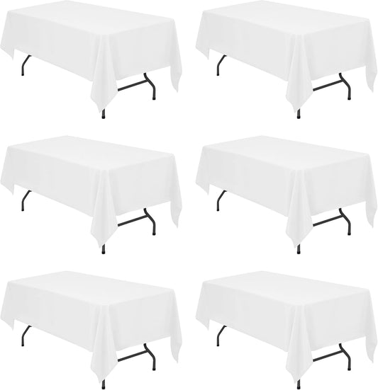 BRILLMAX 6 Pack White Tablecloths for 6 Foot Rectangle Tables 60 x 102 Inch - 6ft Rectangular Bulk Linen Polyester Fabric Washable Cloth Cover for Wedding Reception Banquet Birthday Party