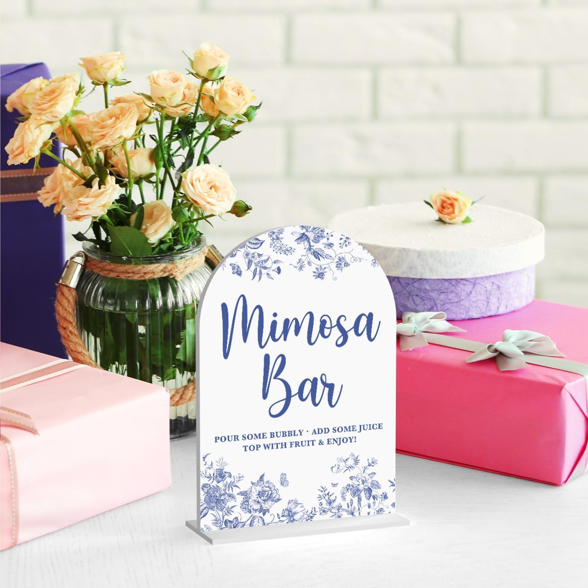 Acrylic Wedding Signs, Dusty Blue Wedding Decor, Blue Weddings Decor, Mimosa Bar Signs for Reception, Modern Calligraphy Arch Acrylic Table Top Sign for Weddings Parties Dinners (White)