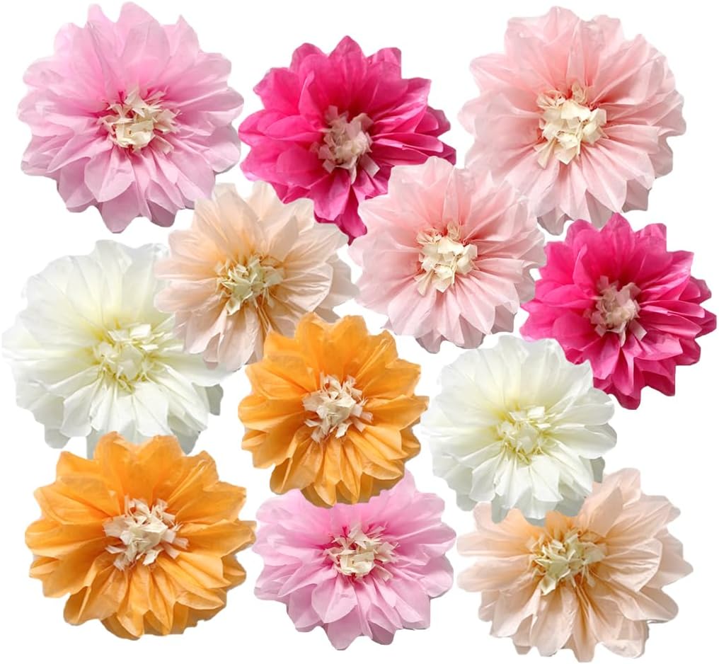 12pcs 8in 10in Paper Pom Poms Hanging Paper Flowers DIY Art Craft Blooms for Occasions: Wedding, Baby Shower, Birthdays