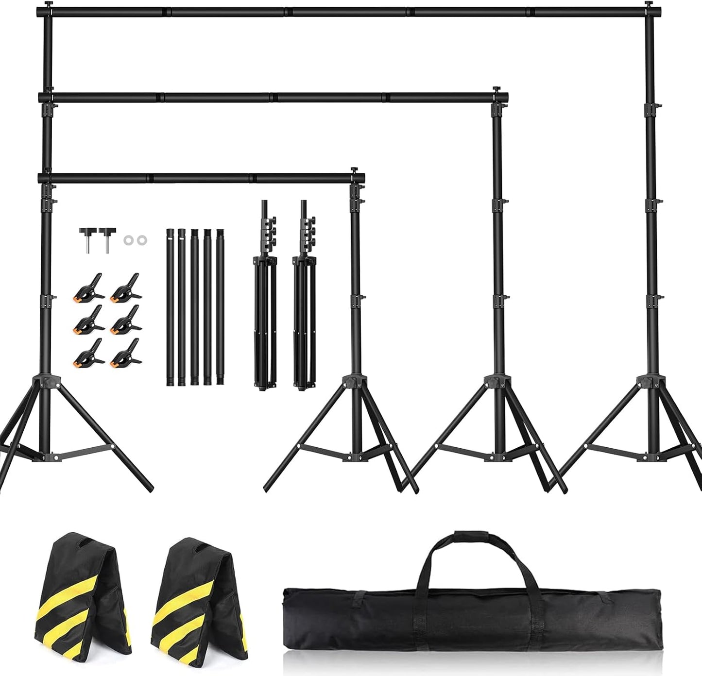 Backdrop Stand 10 x 7.5 FT for Photography Studio, Adjustable Photo Backdrop Stand Kit for Parties, Background Stand with Sandbags, Spring Clamps, Carrying Bag