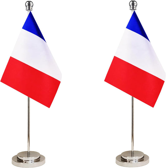 France French Deluxe Desk Flag Set Small Mini Miniature France French Table Desktop Flags,Festival Events Celebration,Office Decoration-2 Pack