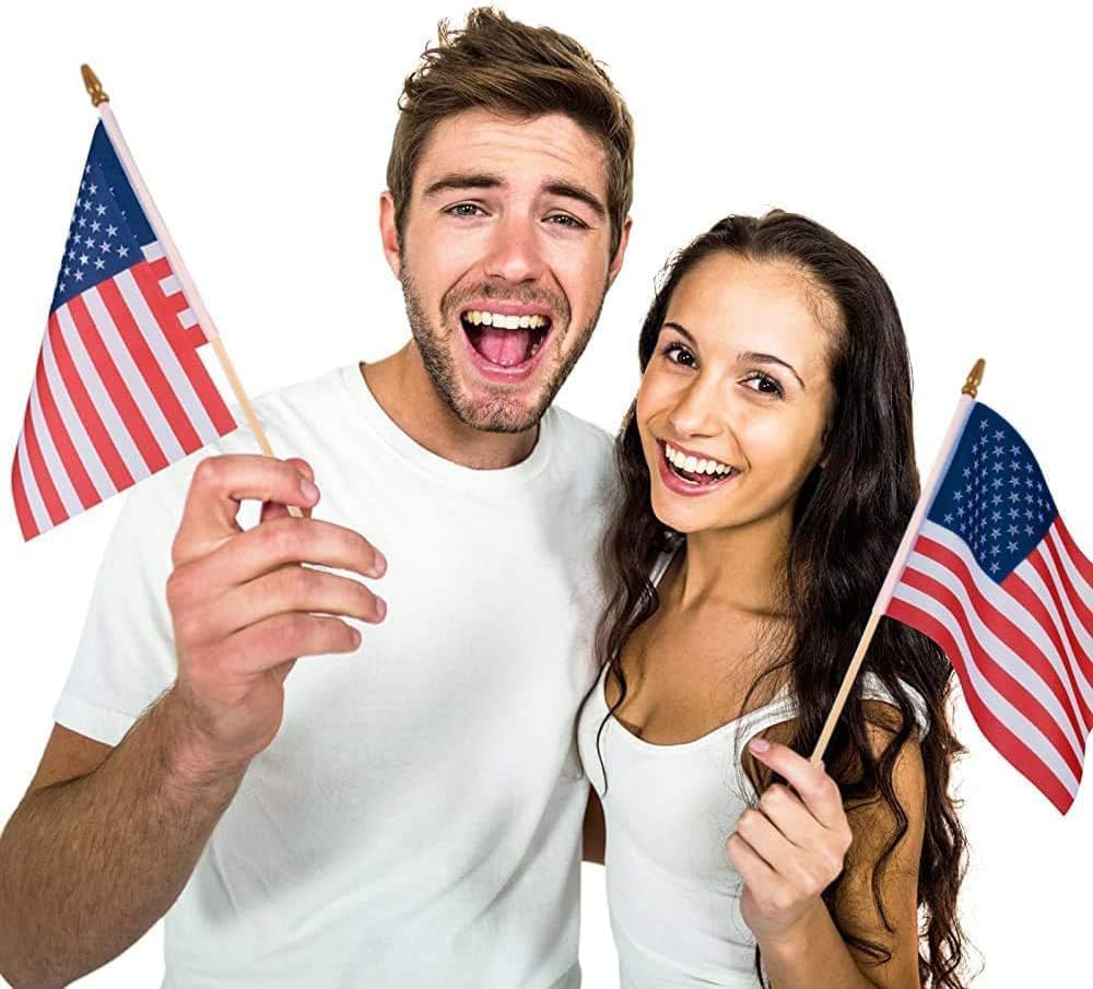 12 Pcs 8x12 Inch American Flags on Stick, Small US Wood Stick Flag with Kid-Safe Spear Top, American Flags for Outside, Memorial Day Decorations, 4th of July Decorations, Veterans Day Decor