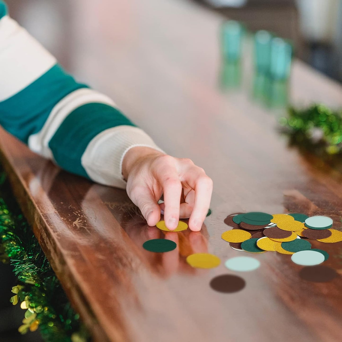 Sage-Green Gold Brown Party Decorations - 300pcs Confetti Paper Dot Table Decor for Gender Neutral Baby Shower Decoration,Bridal Shower,Birthday with Rustic,Boho,Woodland Theme