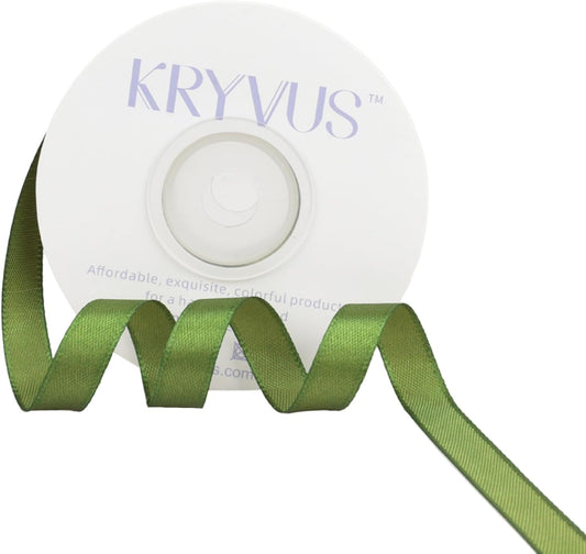 Olive Green Satin Ribbon 3/8 inch X Continuous 25 Yards, Single Face Polyester Ribbon Perfect for Gift Wrapping, Flower Bouquet, Wedding Decor, Crafts, Bow Making, Sewing and More