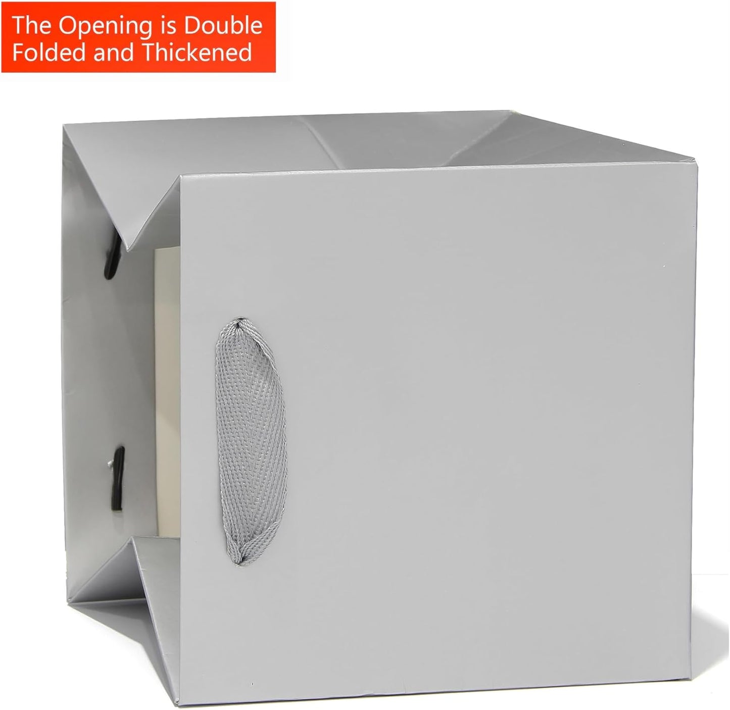 Silver Gray Square Gift Bag 12 in Paper Gift Box Large Square Bottom Kraft Paper Bags with Handles for Party Favor, Birthday Gift Bags (Silver Grey, 12 x 12 x 12 in, 10 CT)