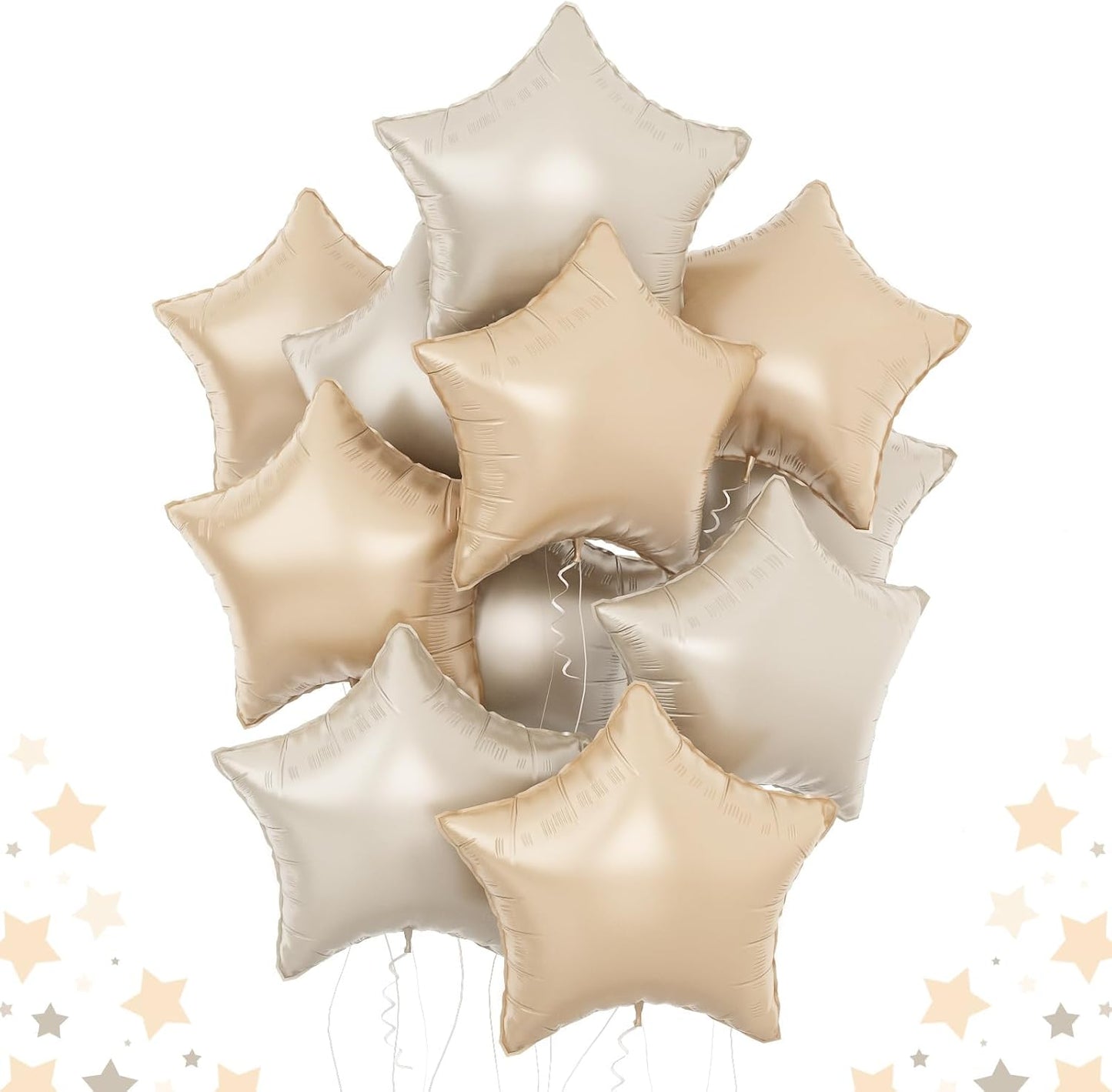 Cream Star Balloons, 18Inch Caramel Cream Stars Shape Foil Balloons, 12Pcs Beige Neutral Pentagram Foil Helium Balloon for Boho Party Girls Women Birthdays Wedding Bridal Baby Shower Party Decor