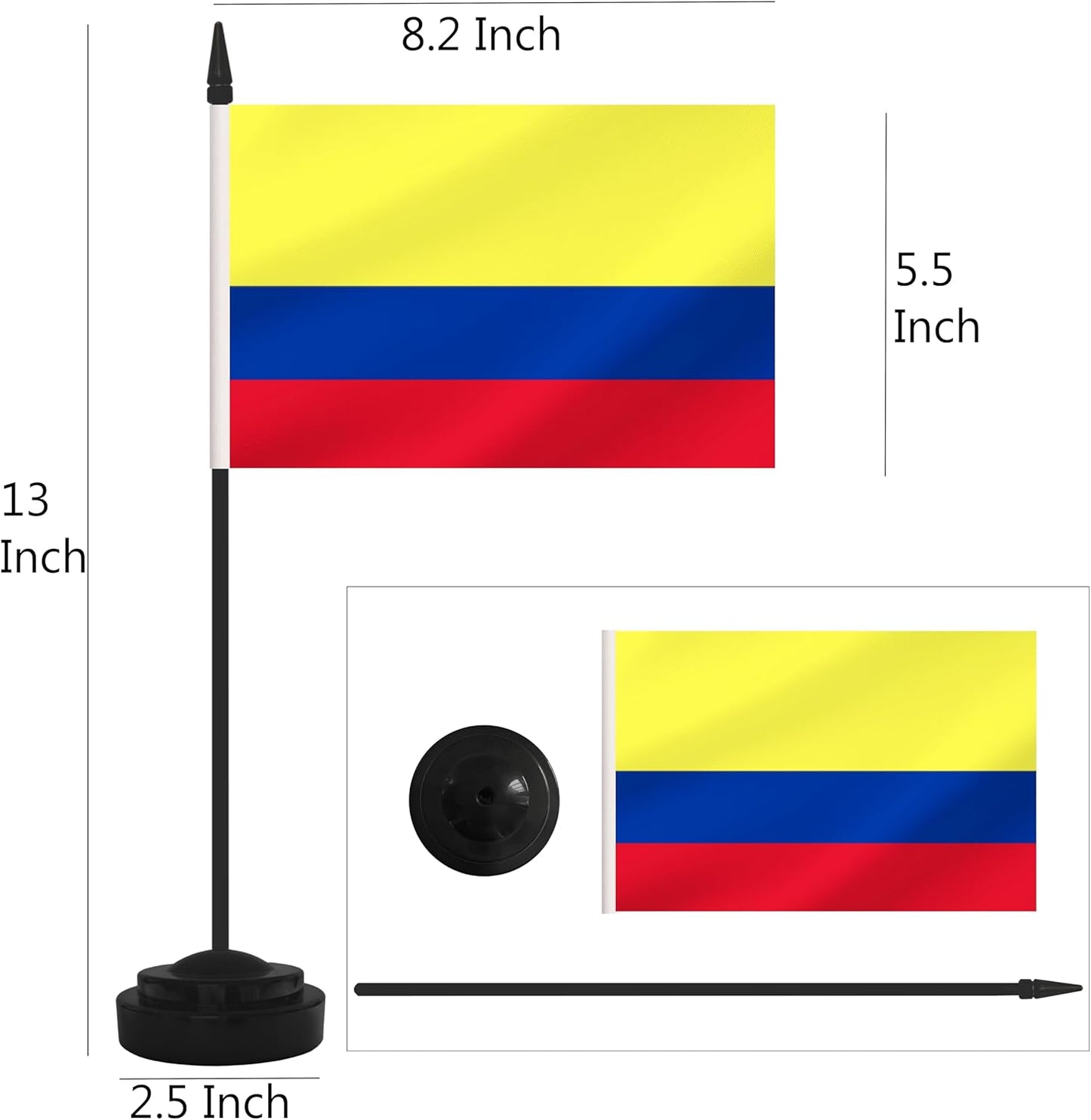 2 Pack Colombia Desk Flag Set, Colombian Desktop Small Miniature Table Office Flag with 12" Black Pole and Black Base, Offices, Classroom, Home, Festival Decoration (Colombia)