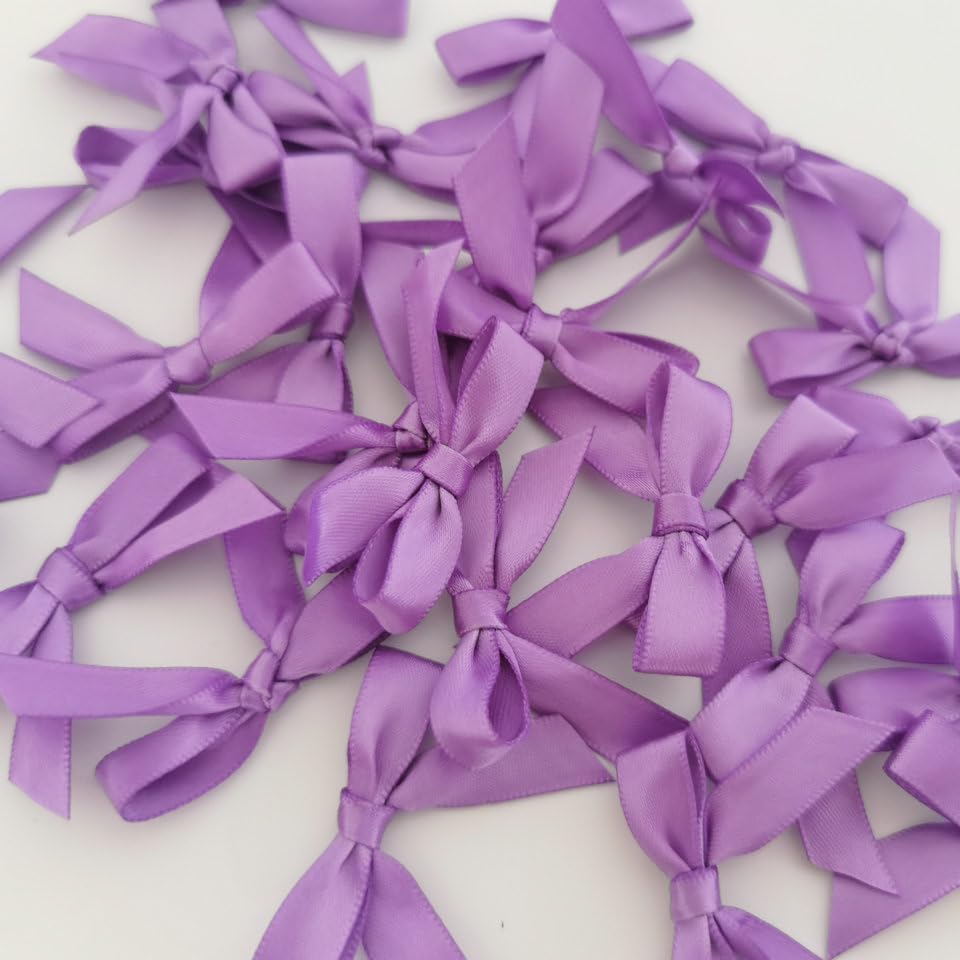 50pcs 1-1/2" Purple Satin Ribbon Bows Without Twist Ties Mini Ribbon Bows for Candy Partiy Decoration Gift Packing&Wrapping Accessoried(Purple)