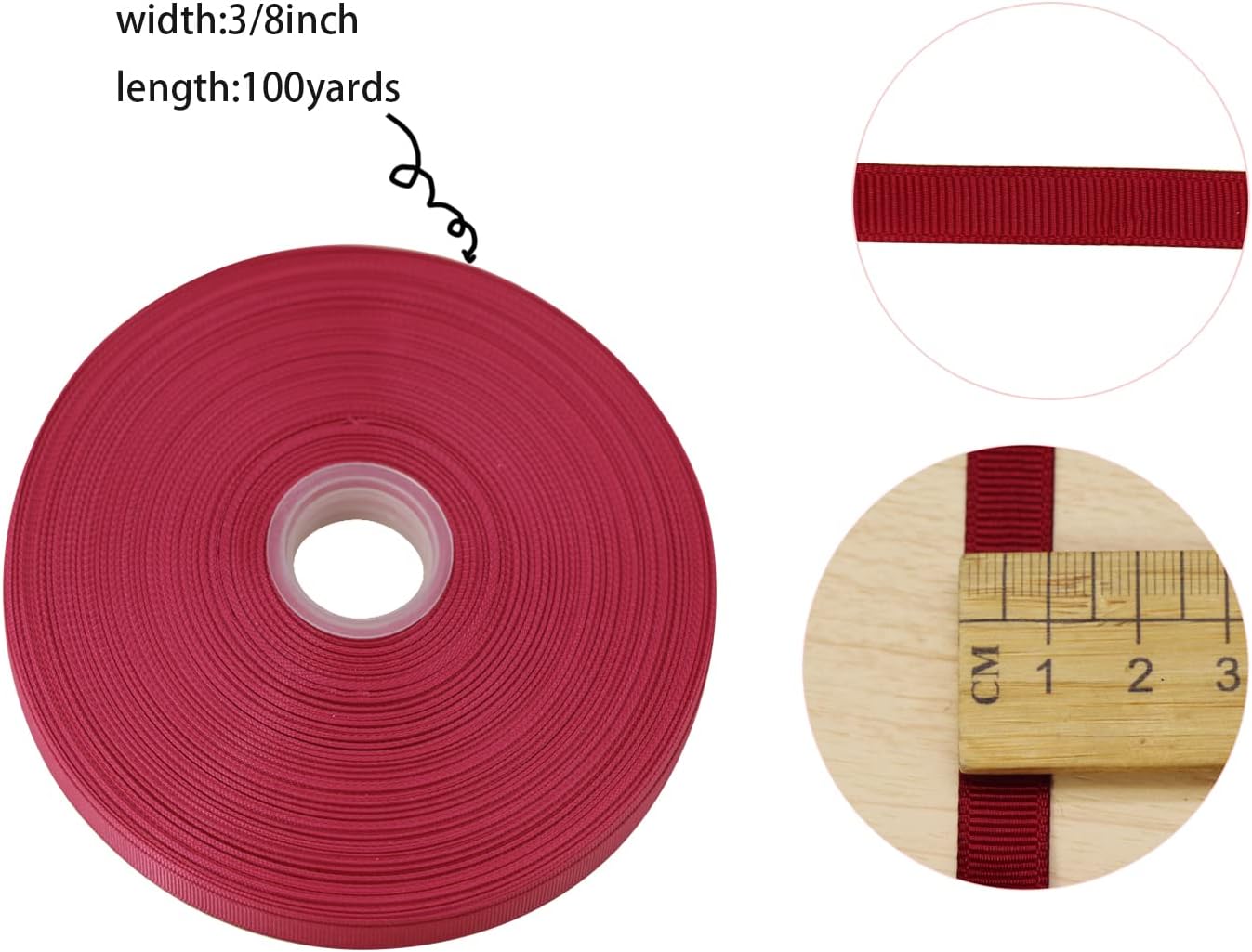 Jesep One Roll 100 Yards 3/8" Soild Grosgrain Ribbon Boutique Gift Wrapping Package Ribbon, DIY Crafts Bow Hair Headband Accessories Assorted Ribbon#790 (3/8" 10mm, Maroon)