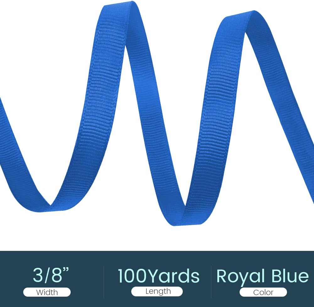 3/8" X 100 Yards Royal Blue Grosgrain Ribbon, Premium Grosgrain Ribbon for Sewing, Gift Wrapping, Bow Making, Wedding Decor, Wrapping and More (Royal Blue)