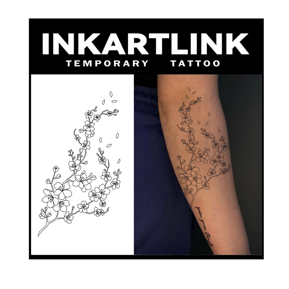INKARTLINK Tattoo Tech, 2 Sheets Extra Large Semi Permanent Tattoo, Adult Art Design Temporary Tattoos, Lasts 1-2 Weeks, Waterproof, Realistic Look, No Adhesive, No Reflection (Flower)142