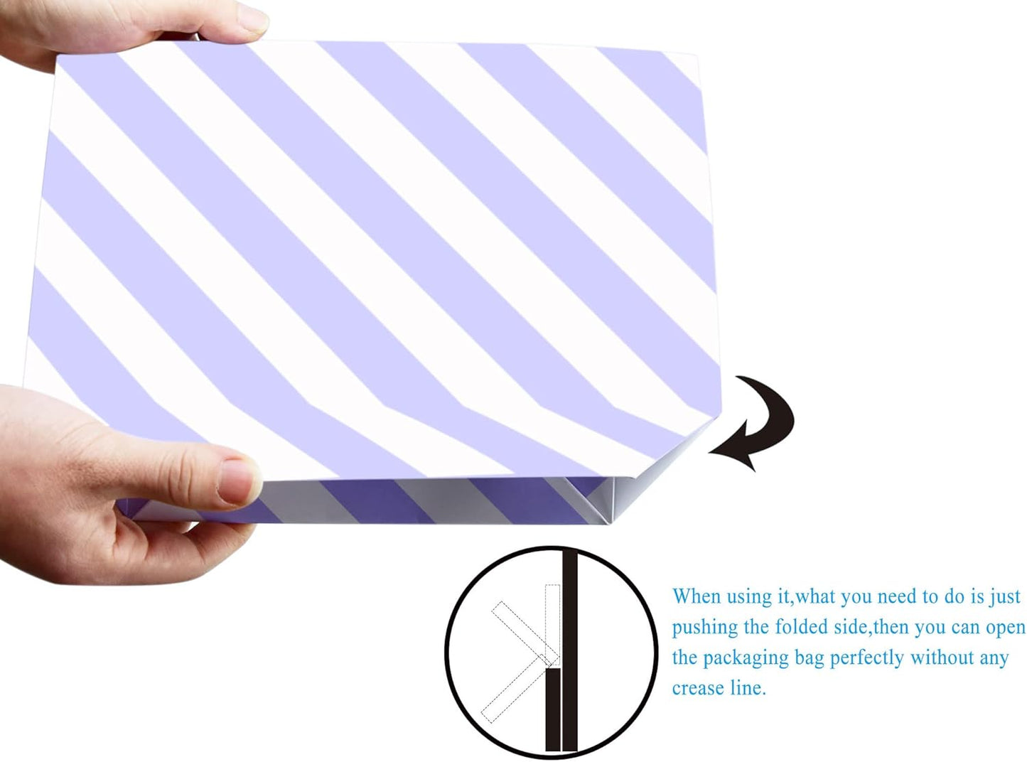 HUAPRINT Gift Bags with Handles,7.48×3.54×7.9 inches,Party Favor Bags with Bow Ribbon,12Pcs White and Light Purple Stripe Paper Bags for Birthday Wedding Bridesmaid Present Celebration Holiday