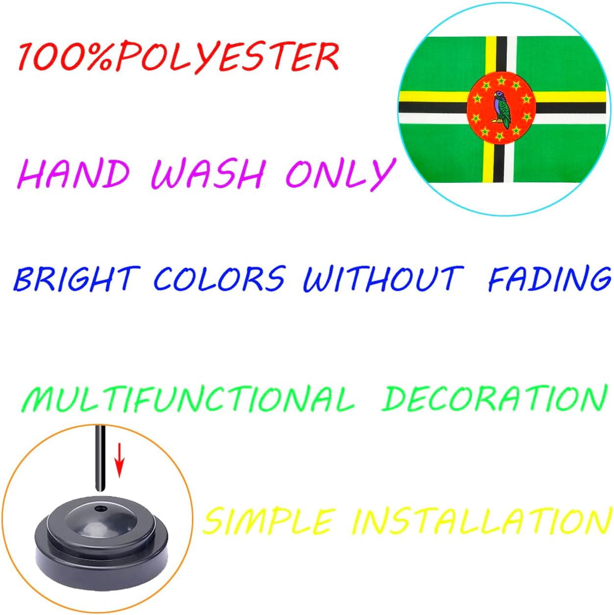 WXTWK 2 Pack Dominica Flag Dominica Deluxe Desk Flag Set - Mini Small Dominica Table Office Flags with Black 12" Solid Pole Stand Base Classroom Meeting Desktop Decorations