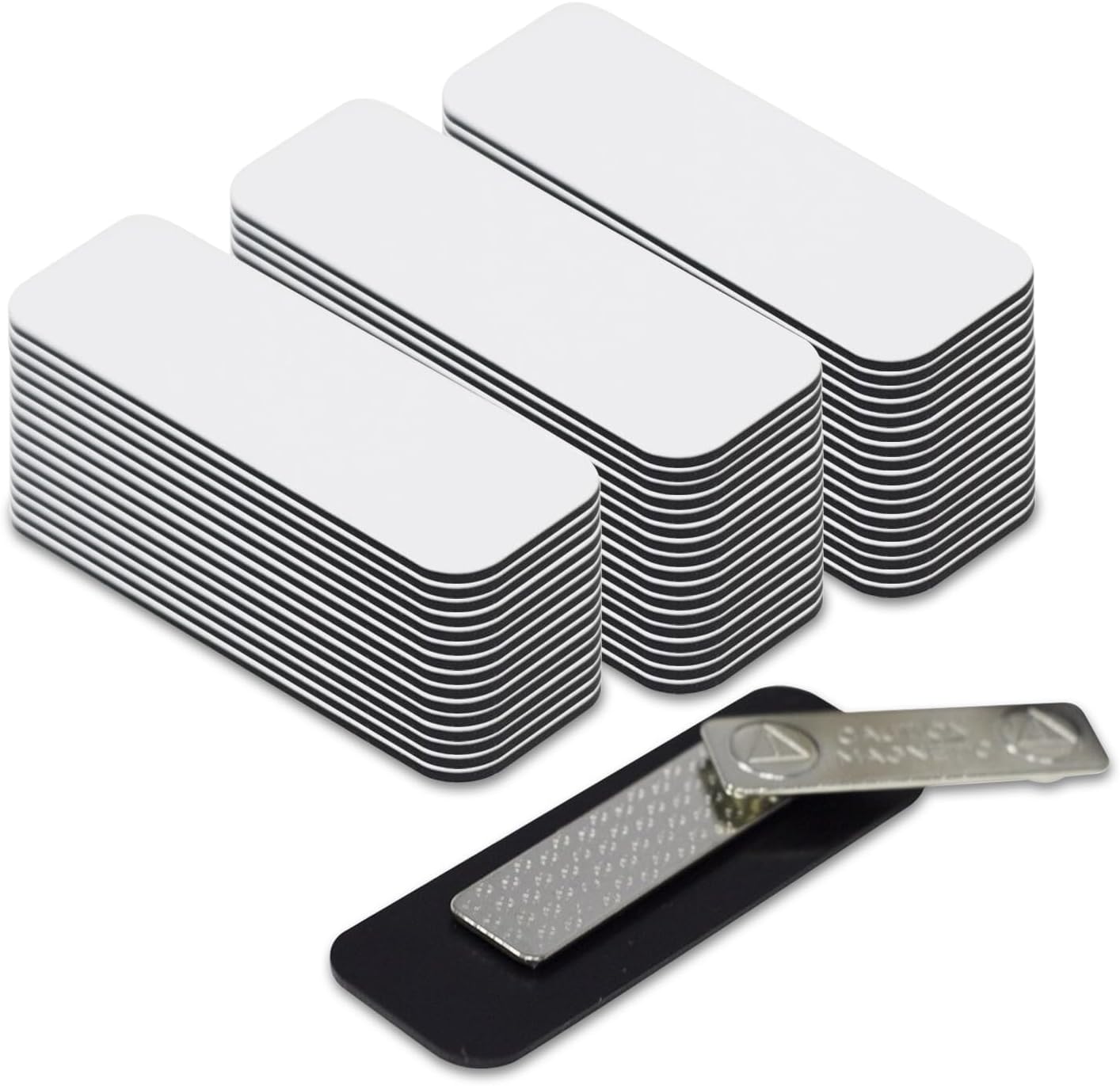 Name Tag/Badge Blanks - 100 Pack - 1" X 3" (White) Round Corners, Magnetic Backing