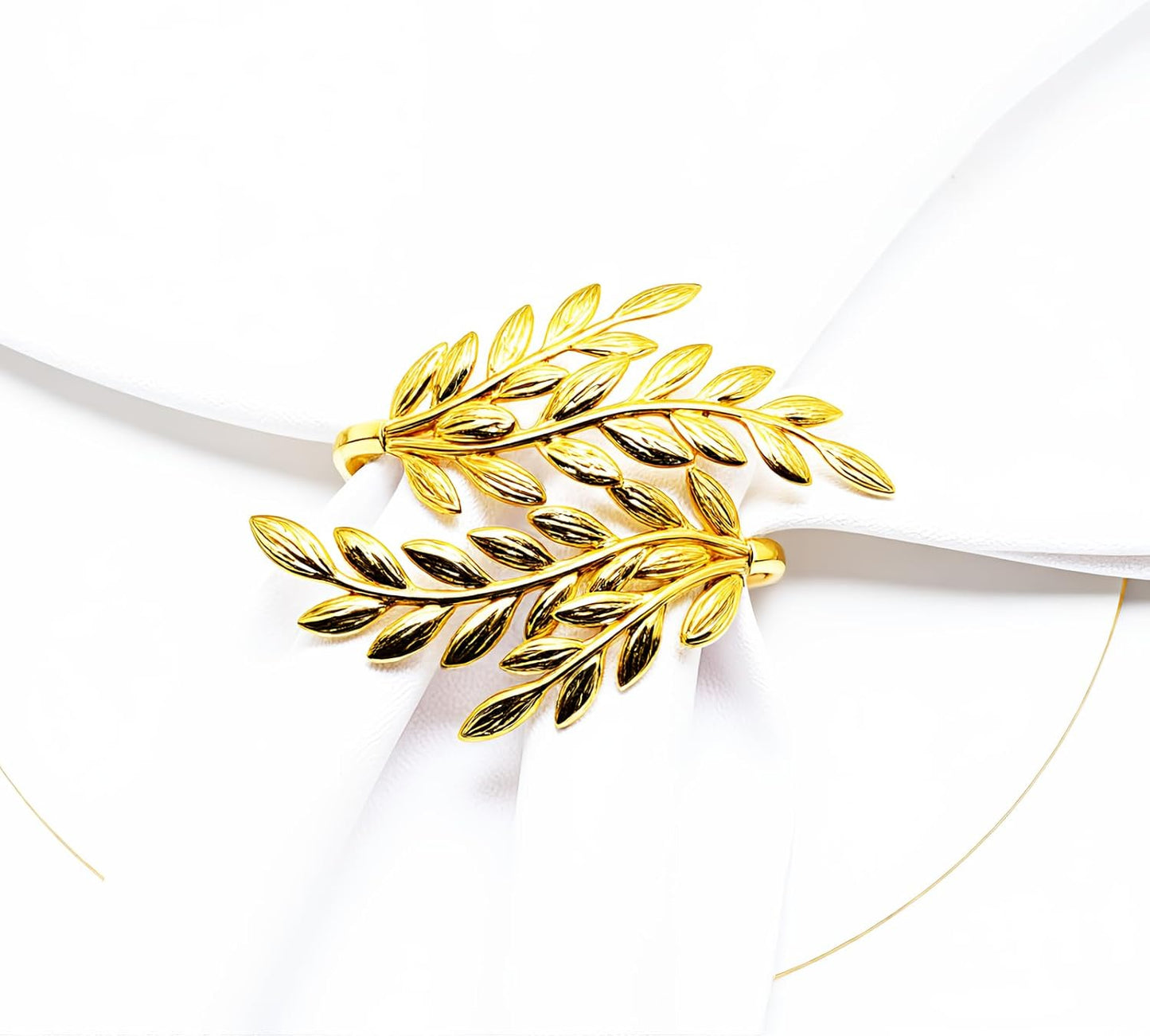 Gold Leaf Napkin Rings Set of 6,Metal Wheat Leaf Napkin Rings for Party Decoration, Dinning Table and Daily Use (Leaf 6pcs)