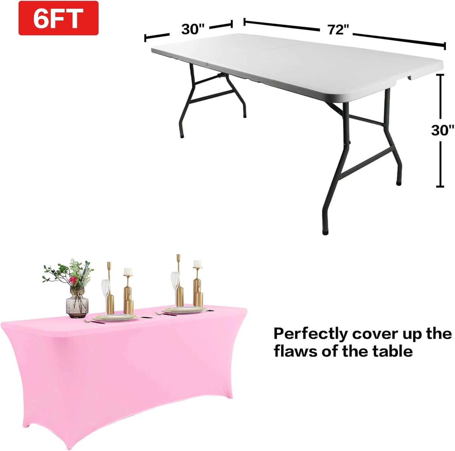 IVAPUPU 6FT Table Cloth for Rectangular Fitted Events Stretch Pink Table Covers Washable Cover Spandex Tablecloth Protector for Party, Wedding, Cocktail, Banquet, Festival