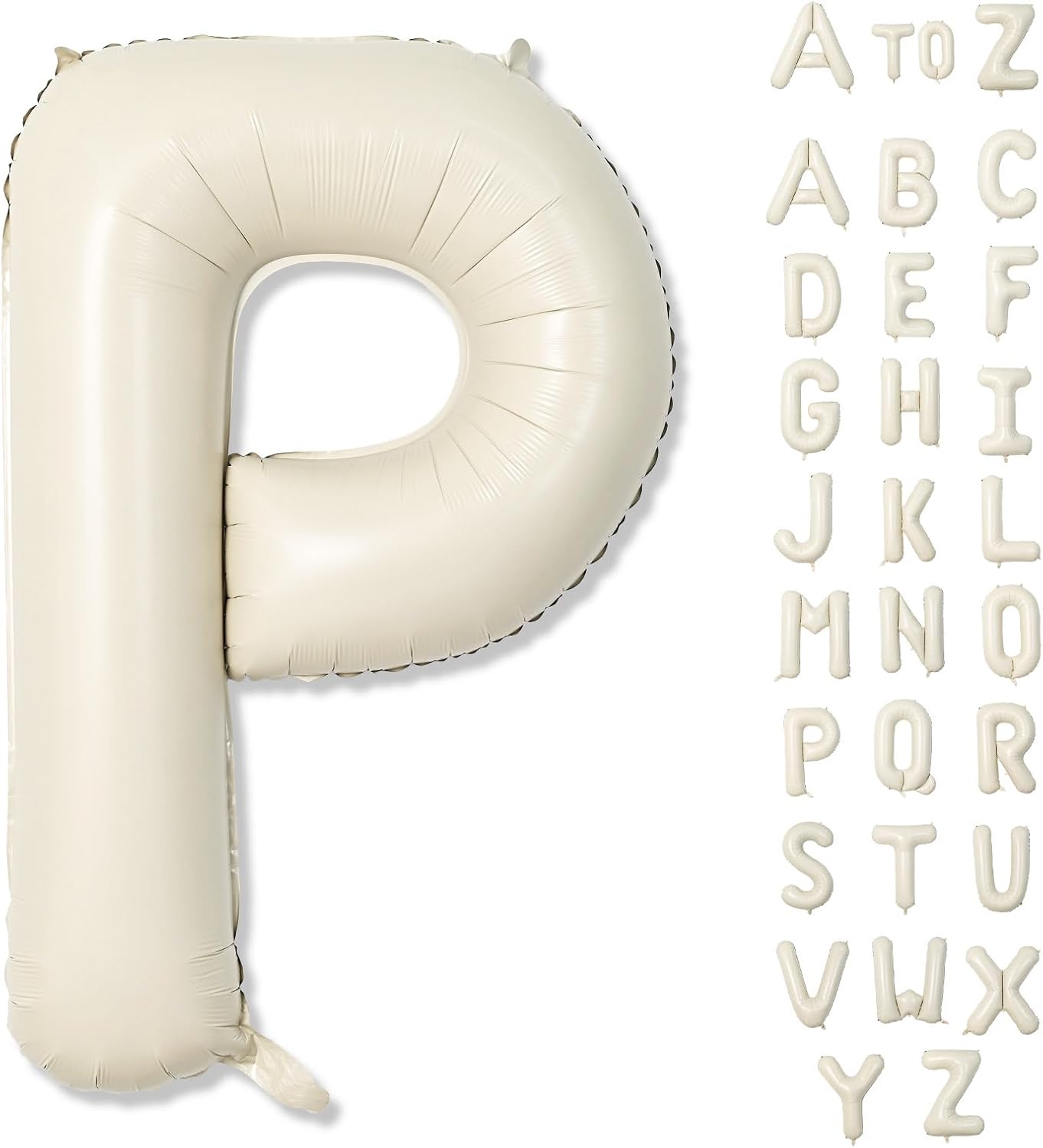 Giant Alphabet P Foil Name Balloons, Cream Ivory White Inflatable Word Balloons P Letters Birthday Decor, 40 Inch Mylar Beige A-Z Custom Letter Balloons for Girls Baby Shower Party Decoration Supplies