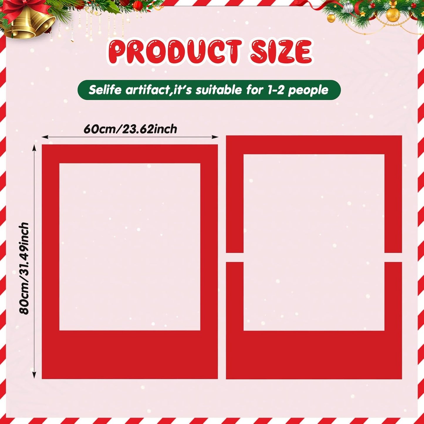 32 x 24 Inch Large Blank DIY Photo Booth Props Picture Frame Party Frame DIY Photo Booth Props Selfie for Halloween Christmas Birthday, Holiday Party (Red,Christmas)