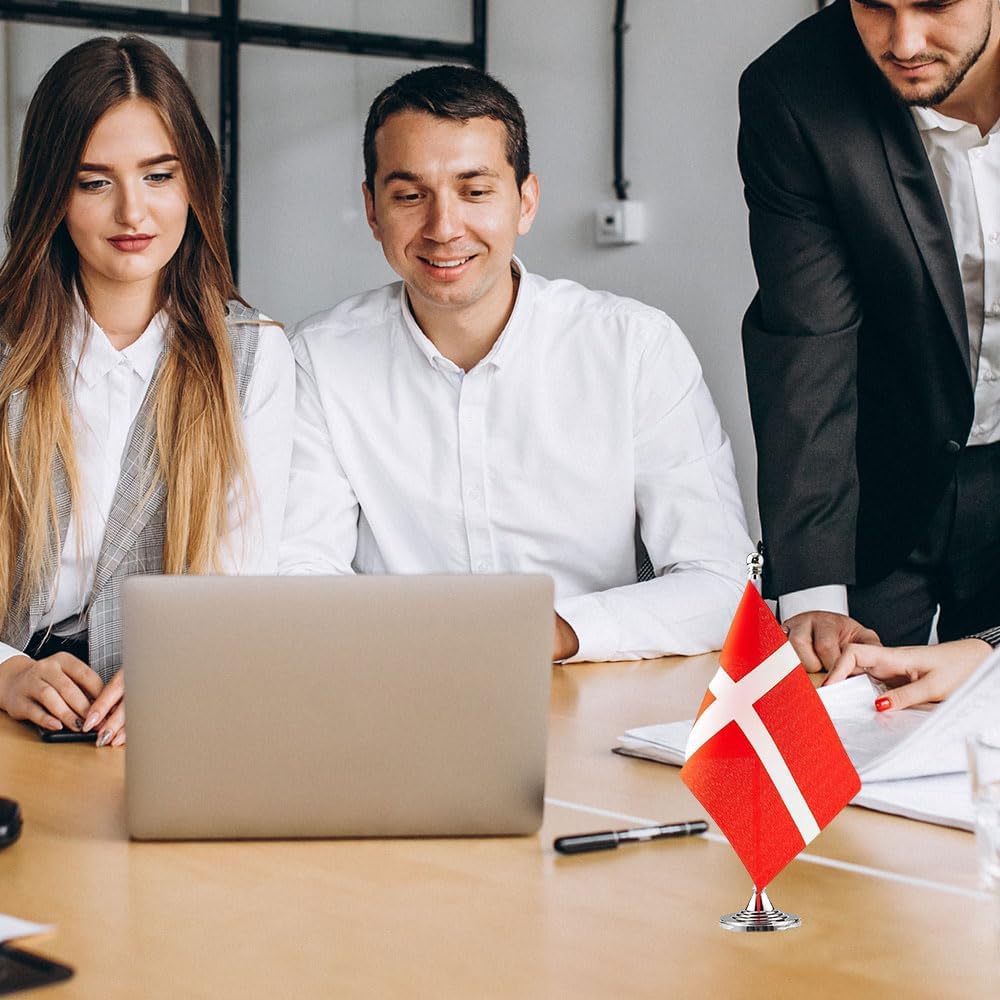 Denmark Flag Danish Flags, Small Mini Danish Desk Flag, Used for Table Office Classroom Home Patriotic Events Decorations
