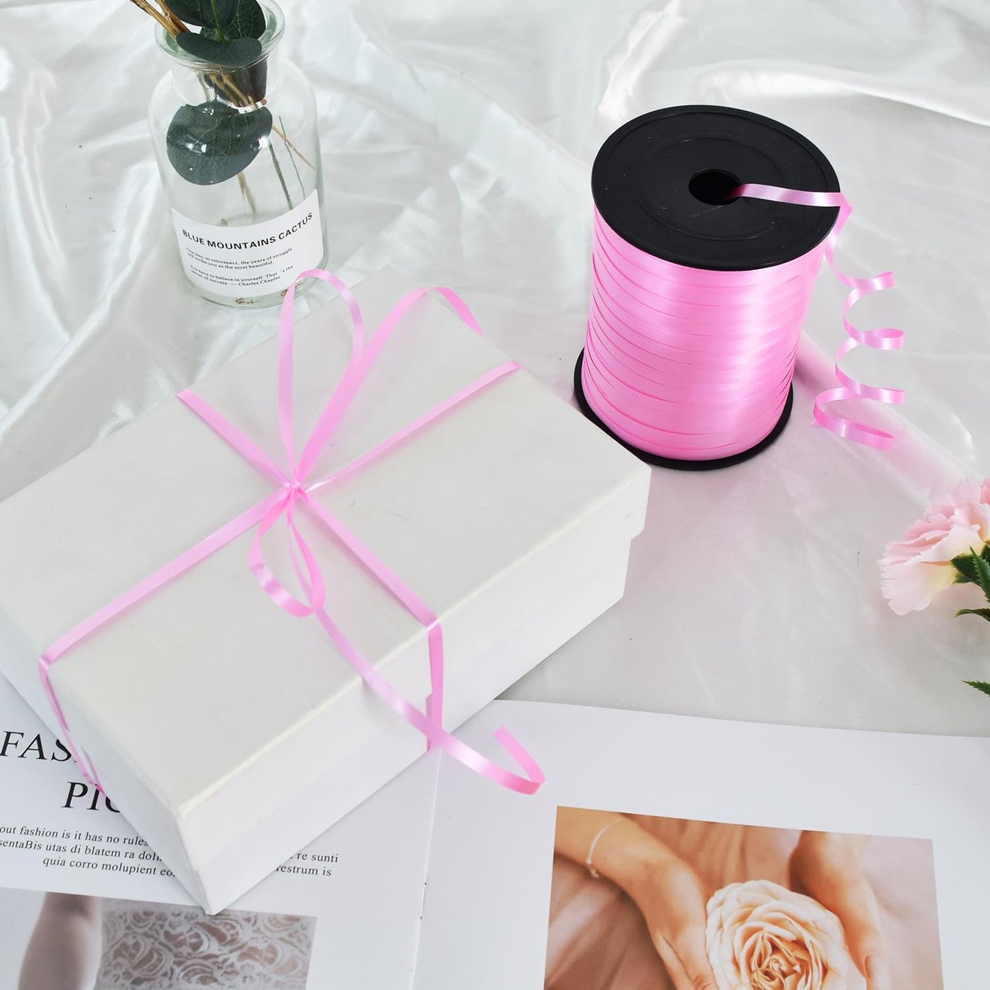 TONIFUL 500 Yards Curling Ribbon-Balloon Ribbon-Balloon String for Art&Craft Decor,Gift Wrapping,Ribbons and Bows for Christmas New Year Birthday Gifts Graduation Supplies (Light Pink)