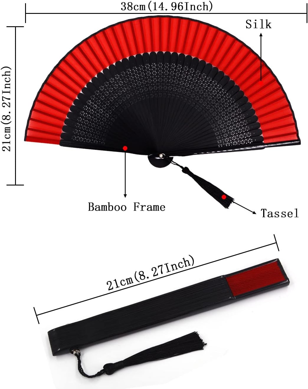 Amajiji Small Folding Hand Fan for Women, Chinese Japanese Vintage Style Bamboo Silk Fans for Party Wedding Dancing Decoration Gift Performance (AM-27)