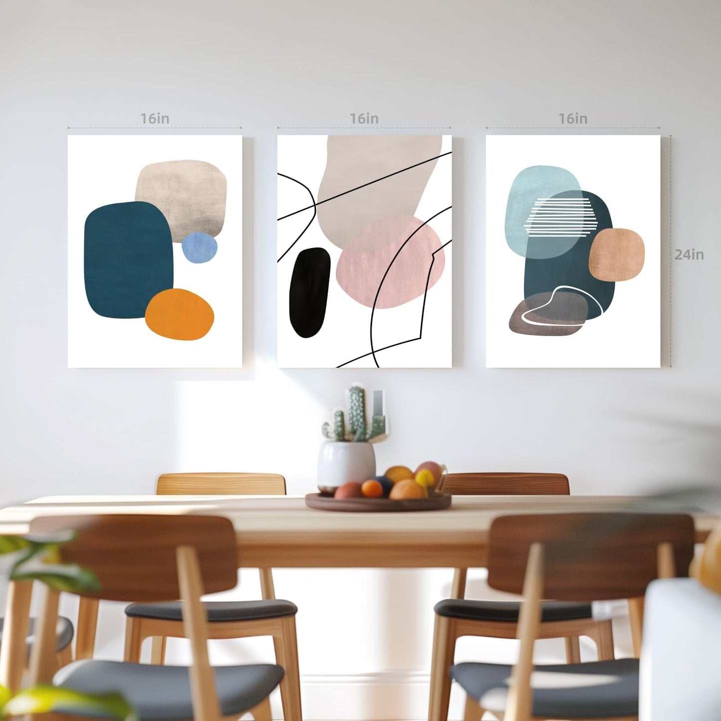 IAFWZX Framed Abstract Geometric Wall Art, Orange Blue Beige Color Block Wall Decor, Modern Minimalist Canvas Painting, Neutral Boho Colorful Geometric Aesthetic Picture for Living Room 12"x16"x3