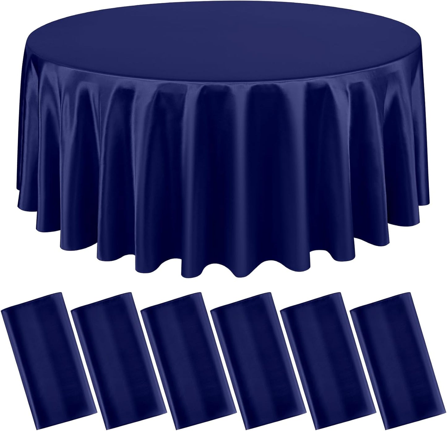 6 Packs Satin Tablecloth 120 Inch Navy Blue Round Table Cloth Silk Tablecloth Smooth Fabric Overlay Satin Table Cover Decoration for Wedding Party Banquet Events