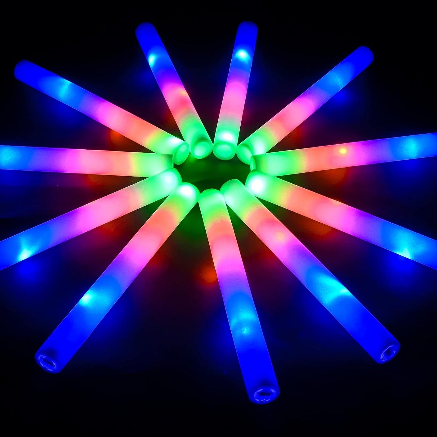 Glow Sticks Bulk-36 Pcs LED Foam Sticks Glow in The Dark Party Supplies with 3 Modes Colorful Flashing Light Up Toys for Party Wedding Birthday Concert Halloween