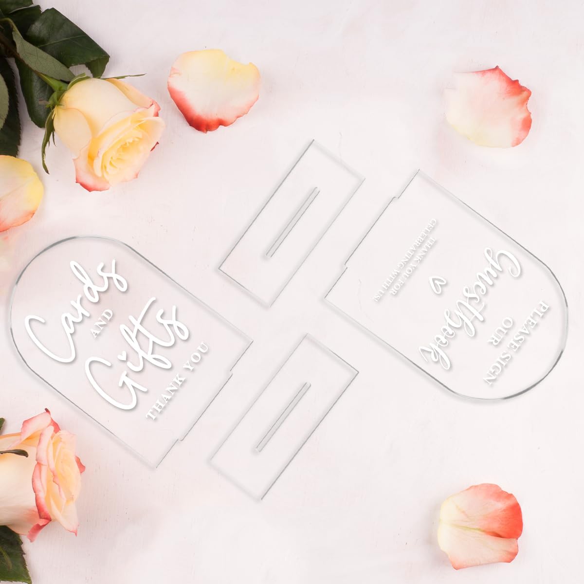 2 Pcs Acrylic Wedding Signs for Ceremony and Reception, Bridal Shower Decorations, Cards and Gifts Signs, Guest Book Sign, Arch Acrylic Table Top Sign with Holder for Wedding Reception (Clear)