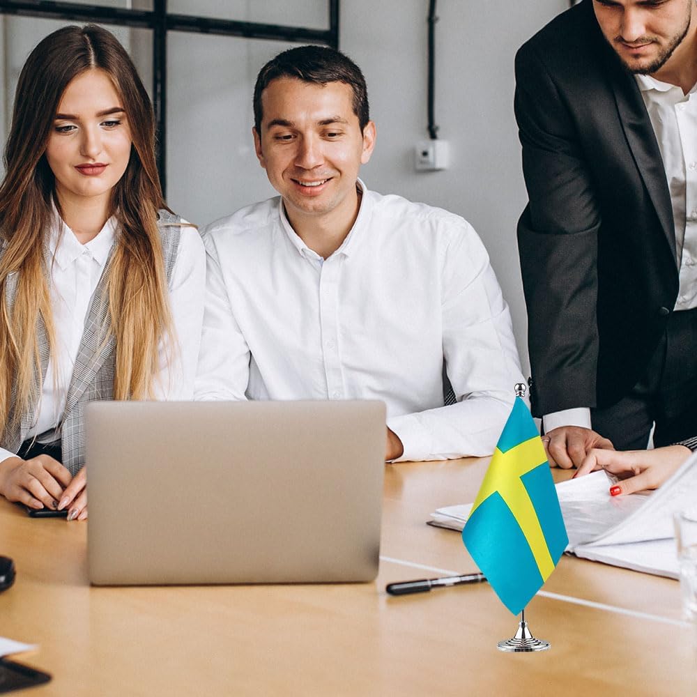 Sweden Flag Swedish Flags, Small Mini Swedish Desk Flag, Used for Table Office Classroom Home Patriotic Events Decorations