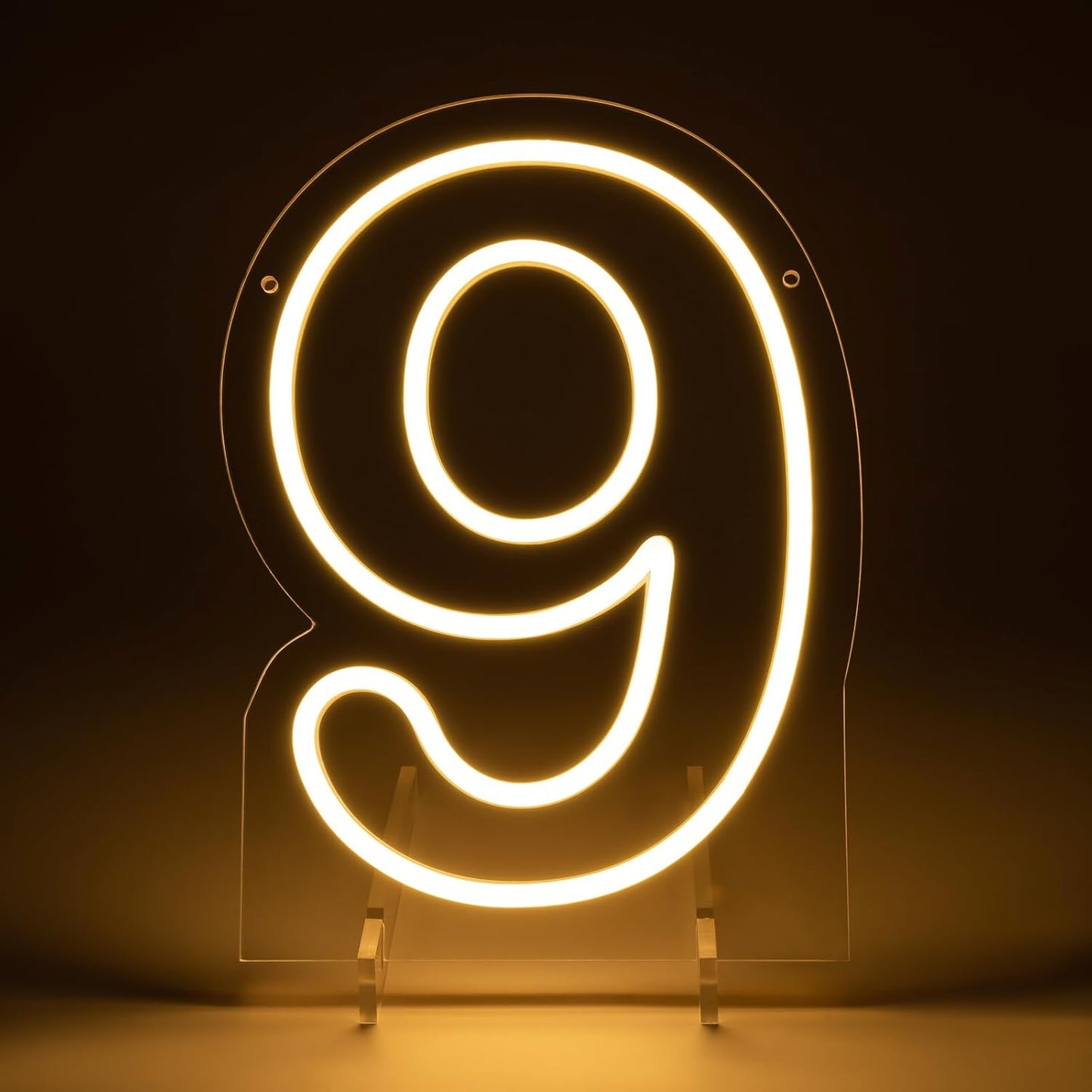 Number 9 LED Neon Sign Backdrop Birthday Party Decoration, 11.3" Height Warm White Marquee Numbers Nine Light Up Sign for Wedding Anniversary Window Wall Table, Indoor Battery Operated or USB