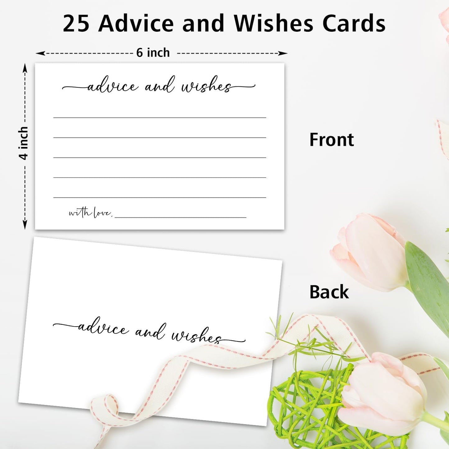White Advice and Wishes Card, Advice Cards for The Bride and Groom, Bridal Shower,Wedding or Baby Shower, Birthday, Graduation, Retirement, Guestbook - 25 Cards -09